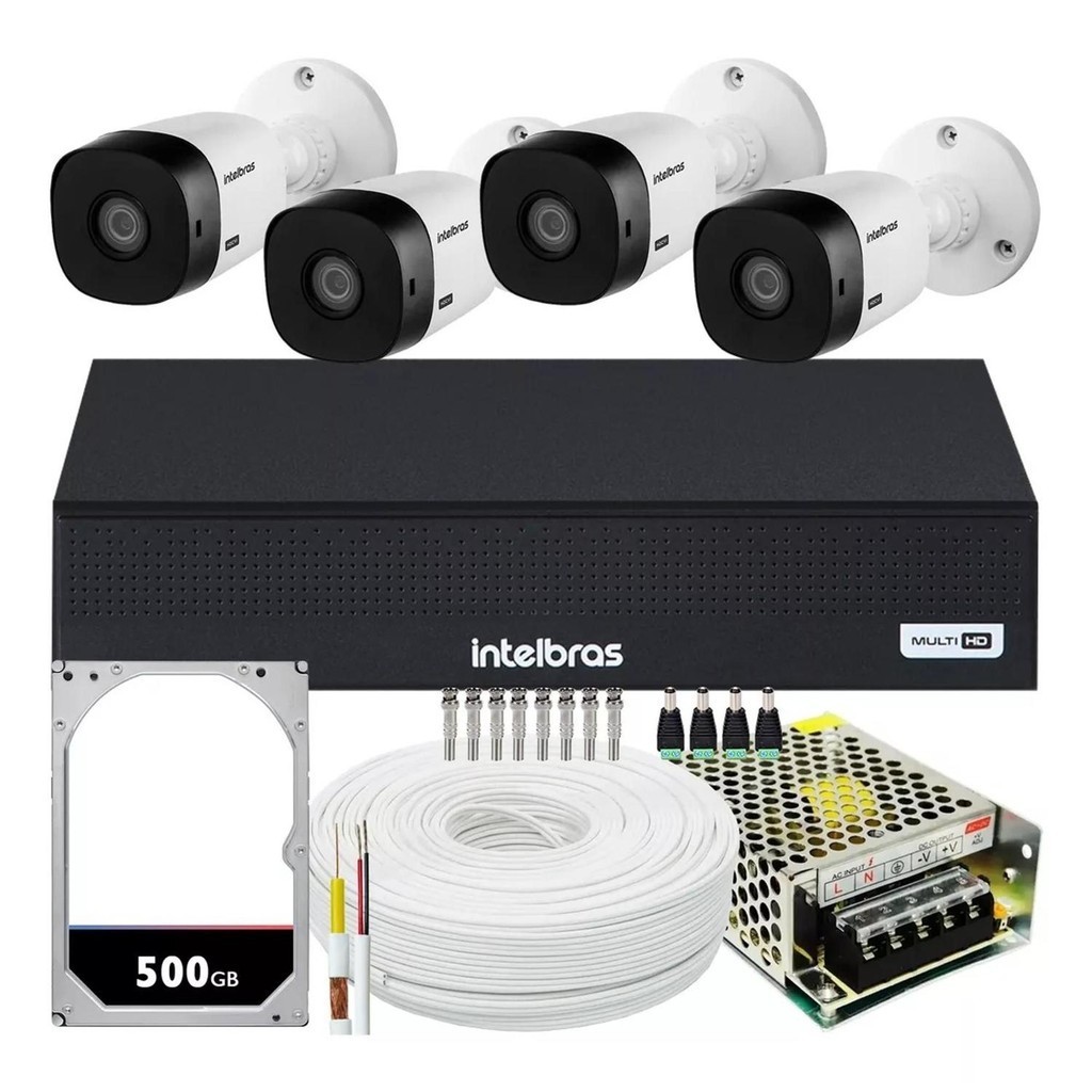 Kit 4 Câmeras Intelbras Vhl 1220b Full Hd Dvr De 8ch 1008-c Hd 500gb