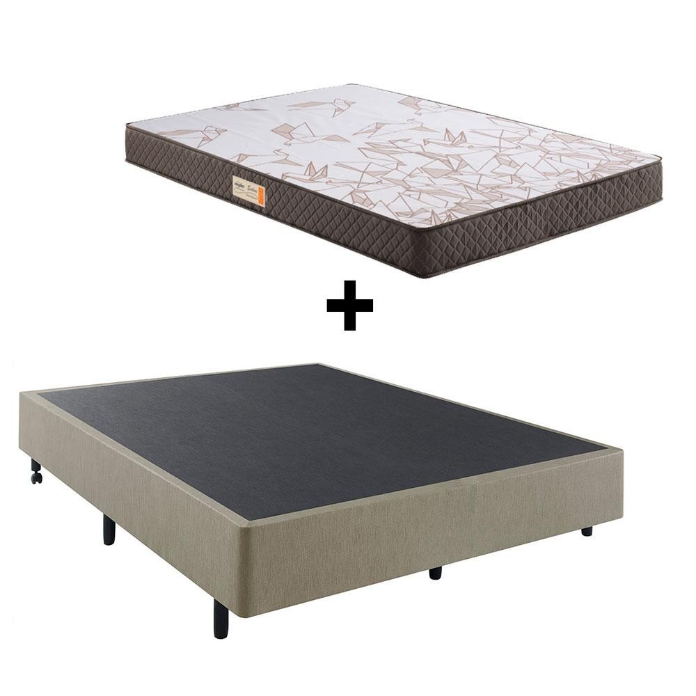 Cama Box Casal Courino Linho Bege 138x188 com Colchão Ecoline Espuma D23 Ecoflex
