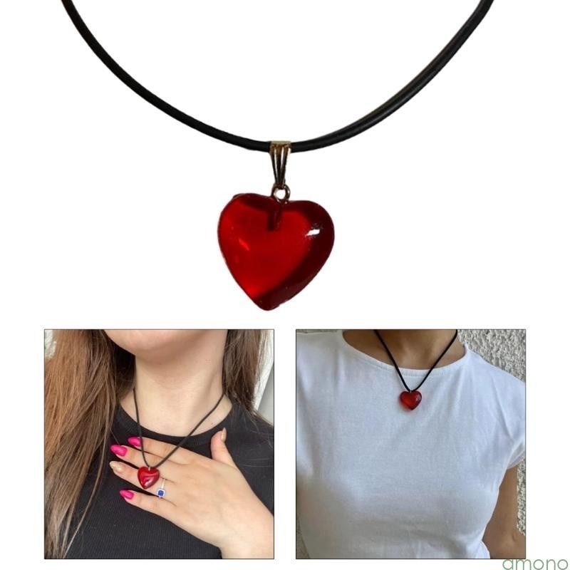 Amon Trendy Neck Jewelry Glaze Heart Pendant Necklace Apropriado Para Qualquer Ocasião