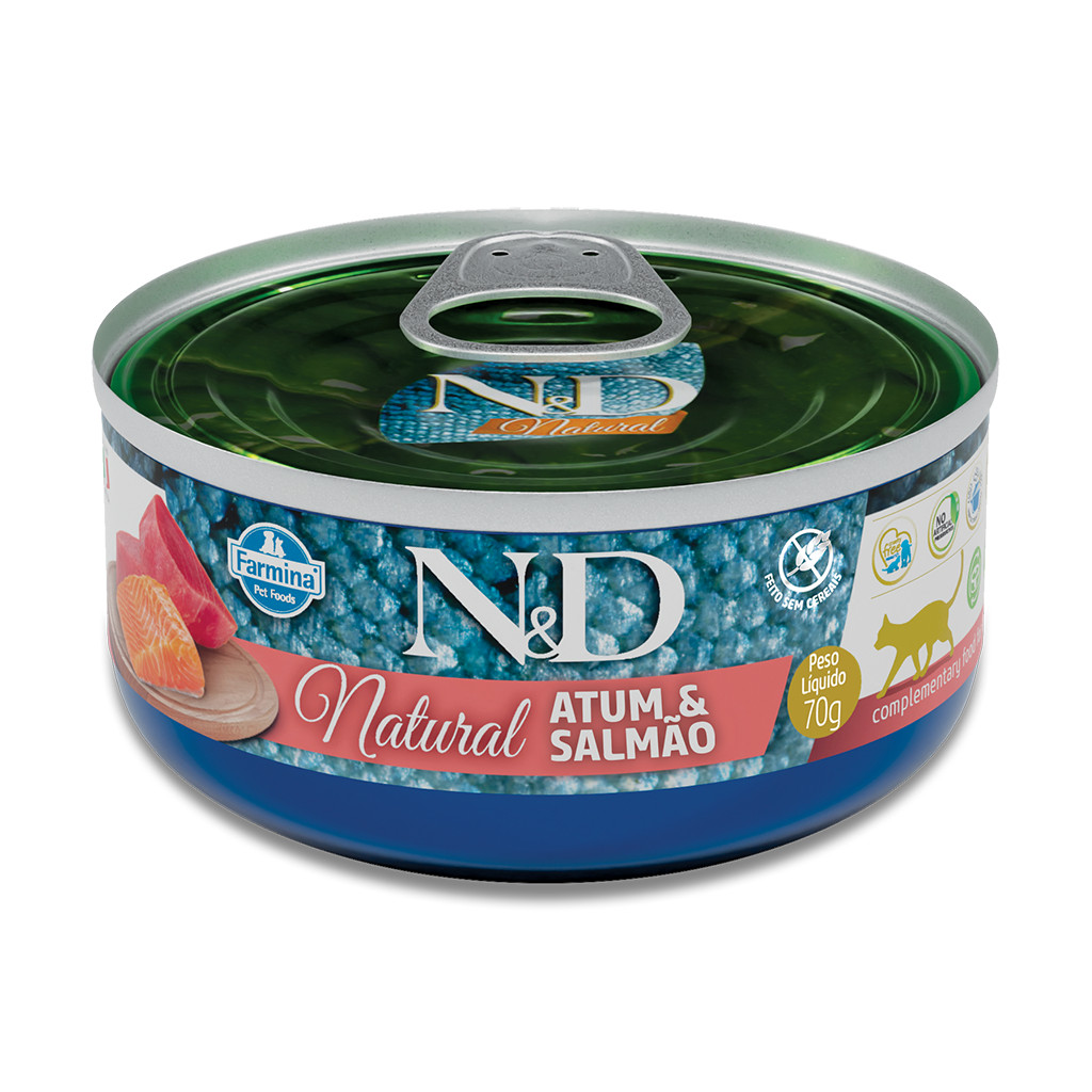 Ração Úmida ND Wet Natural Feline Atum e Salmão para Gatos Adultos - 70Gr