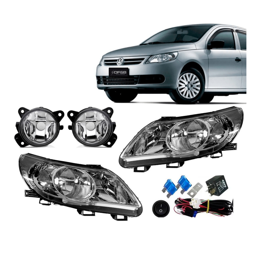 Par Farol Gol G5 Foco duplo cromado + Kit Milha Chicote