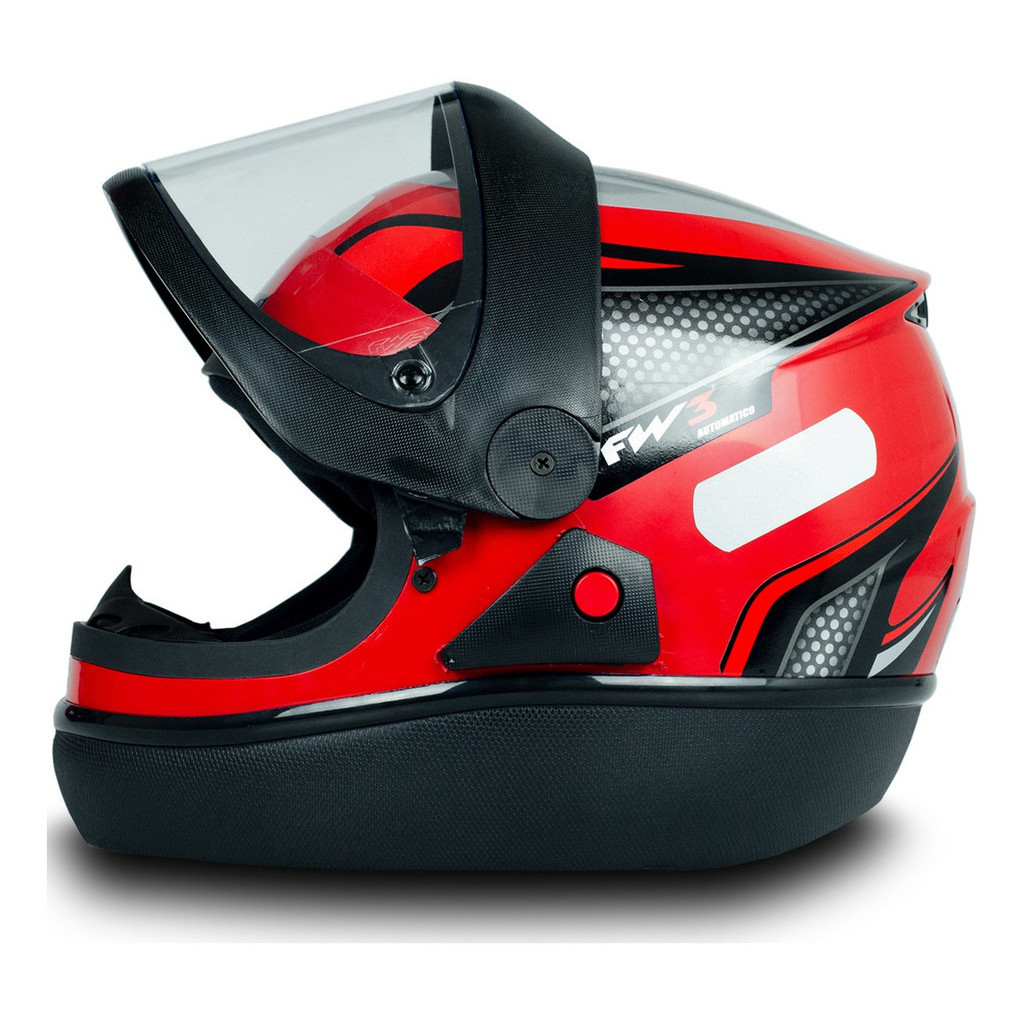 Capacete Moto Fechado Automatic Vermelho Viseira Cristal Inmetro Tamanhos 56 58 60 - FW3