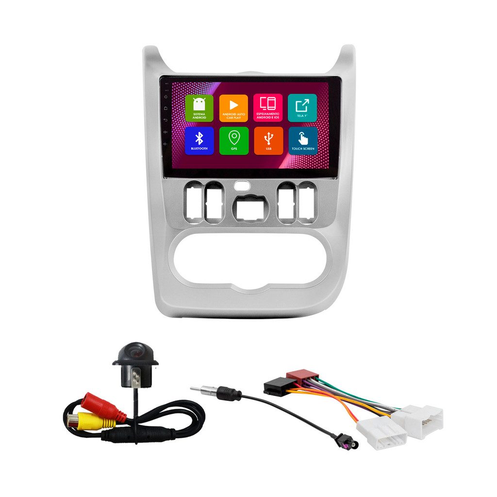 Kit Multimídia 9 Pol Sandero Authentique Expression Stepway Privilege Logan 11 Android 2Gb Ram 32Gb QuadCore 2 Din Prata