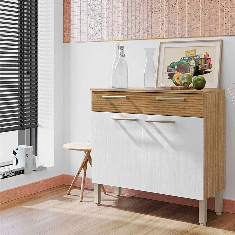 Balcão De Cozinha Ambiente Nala Freijó Supremo Ripado - Kits Paraná