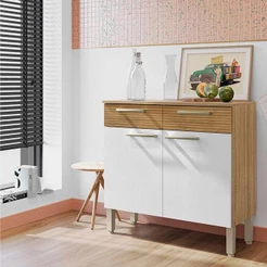 Balcão De Cozinha Ambiente Nala Freijó Supremo Ripado - Kits Paraná