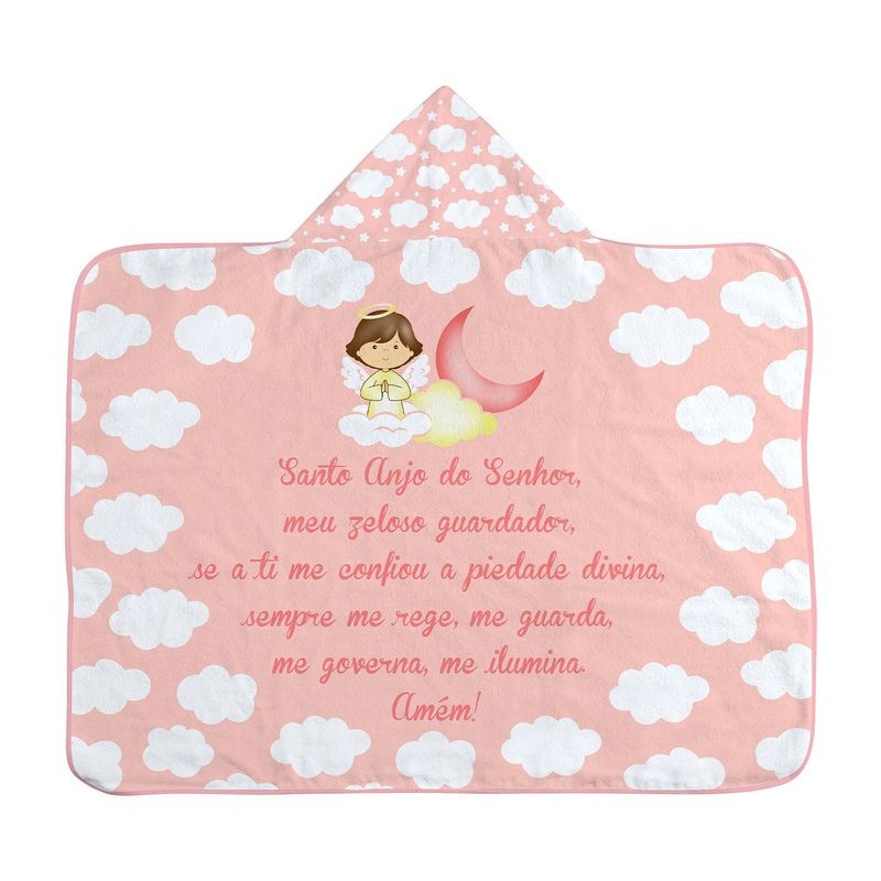 TOALHA DE BANHO BEBE COM CAPUZ ANJO DA GUARDA C/ESTAMPA LOCALIZADA E FORRO FRALDA 67CMX90CM PCT C/01UN //FEMININO 1