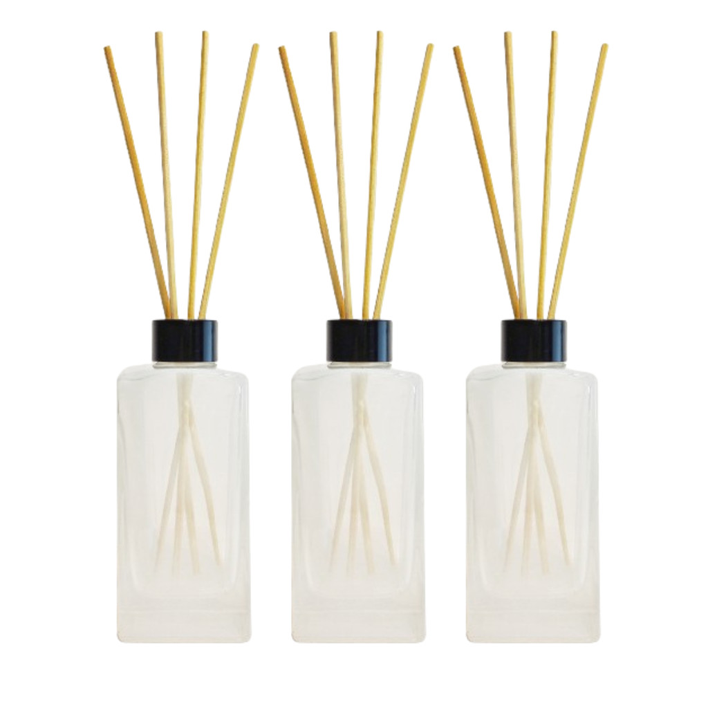 Kit 3 Frasco Aromatizador de Ambiente Square Branco Leitoso 250ml Tampa Preta