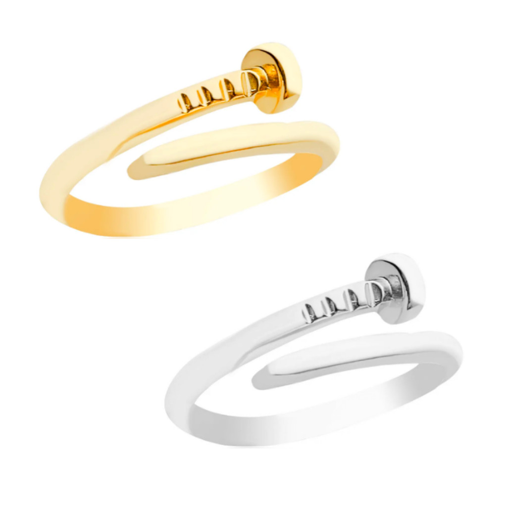 Anel Prego Modelo Virgínia Ajustável Banhado A Ouro 18K/Prata 925 Feminino