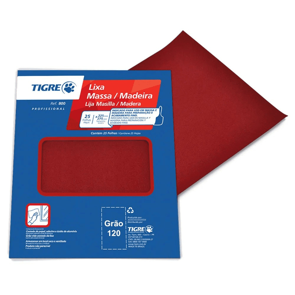 Lixa Massa / Madeira P120 Média Vermelho Tigre