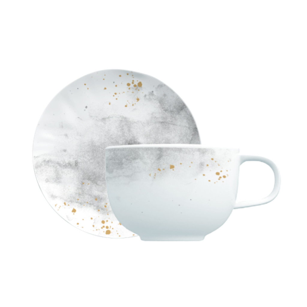 Xícara de Chá com Pires 235ml Nuvens Orgânico Porcelana Germer