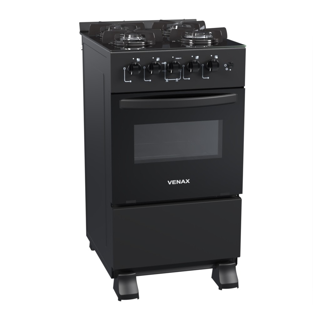 Fogão 4 Bocas Venax Picasso Line Mesa de Vidro Preto Bivolt