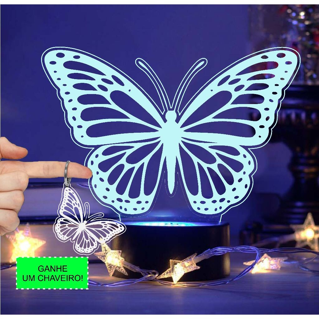 Luminária LED 7 cores RGB Borboleta - Presente, Borboletas, Insetos, Butterfly, ALTA QUALIDADE