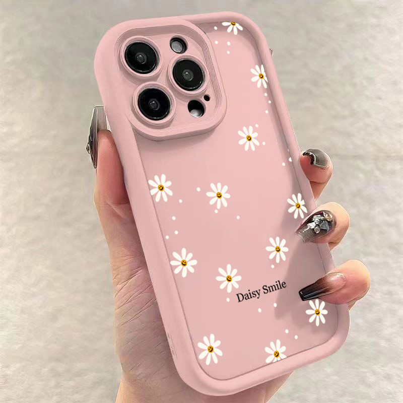Margarida Sorriso Flor Silicone Caso De Telefone Para iPhone 16 15 Pro Max 16e 14 13 12 11 XS XR X 7 8 Plus SE2022 À Pro