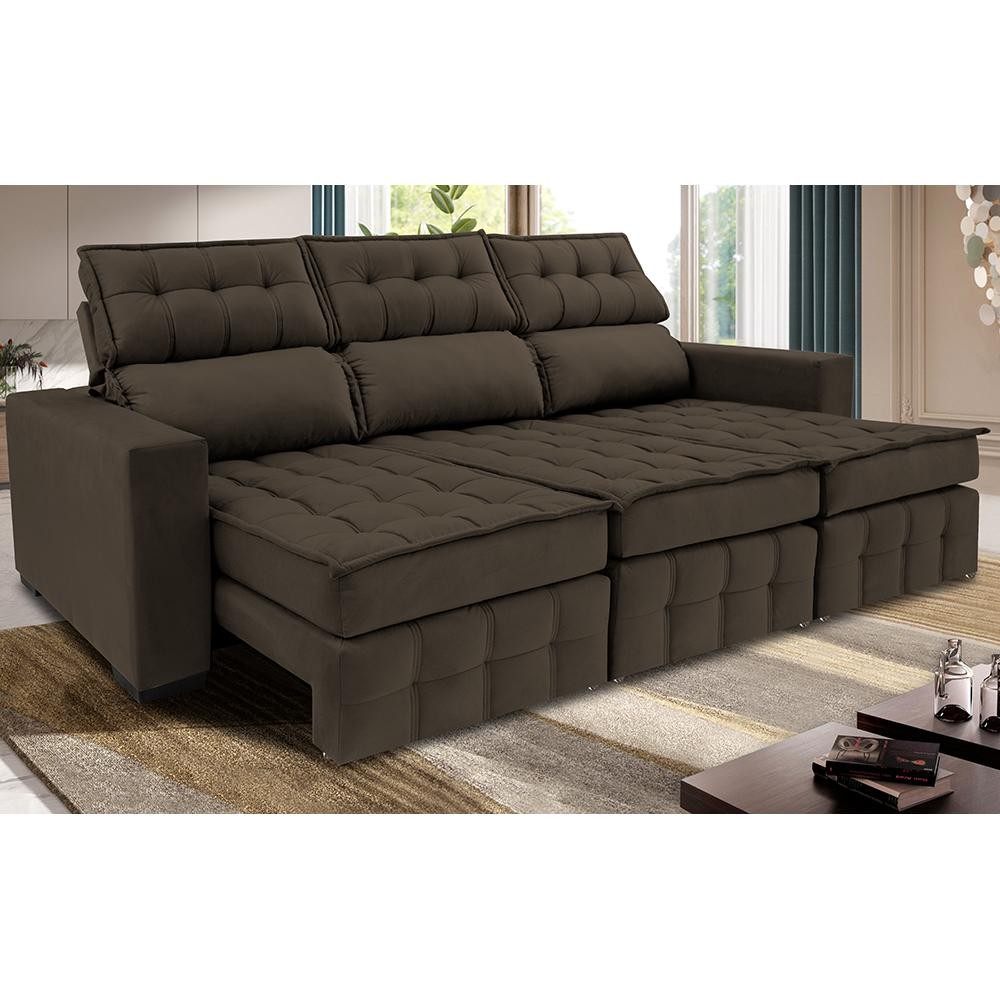Sofá Retrátil e Reclinável 2,50m Molas Ensacadas e Costura Tripla Cama inBox Nobre Suede Café em Oferta na Shopee