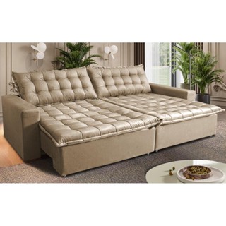 Sofá Sem Caixa Retrátil Reclinável 2,35m Cama inBox França Velusoft Bege em Oferta na Shopee