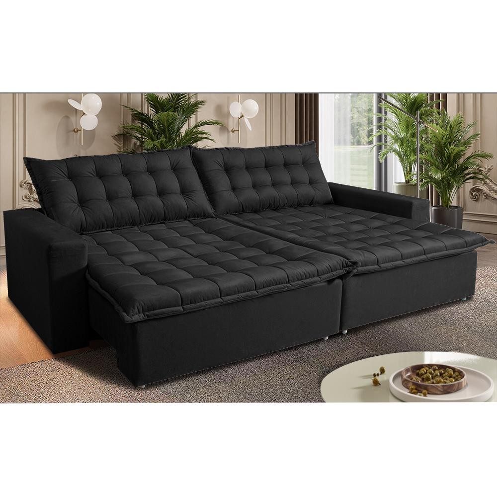 Sofá Sem Caixa Retrátil Reclinável 2,75m Cama inBox França Velusoft Preto em Oferta na Shopee