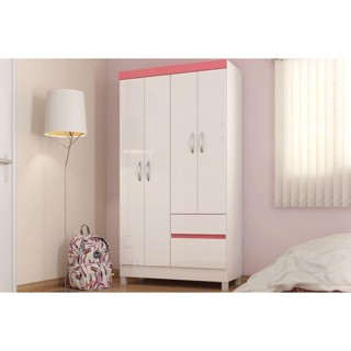 Guarda Roupa Solteiro 4 Portas e 2 Gavetas Lotus Branco/Rosa - Demóbile em Oferta na Shopee