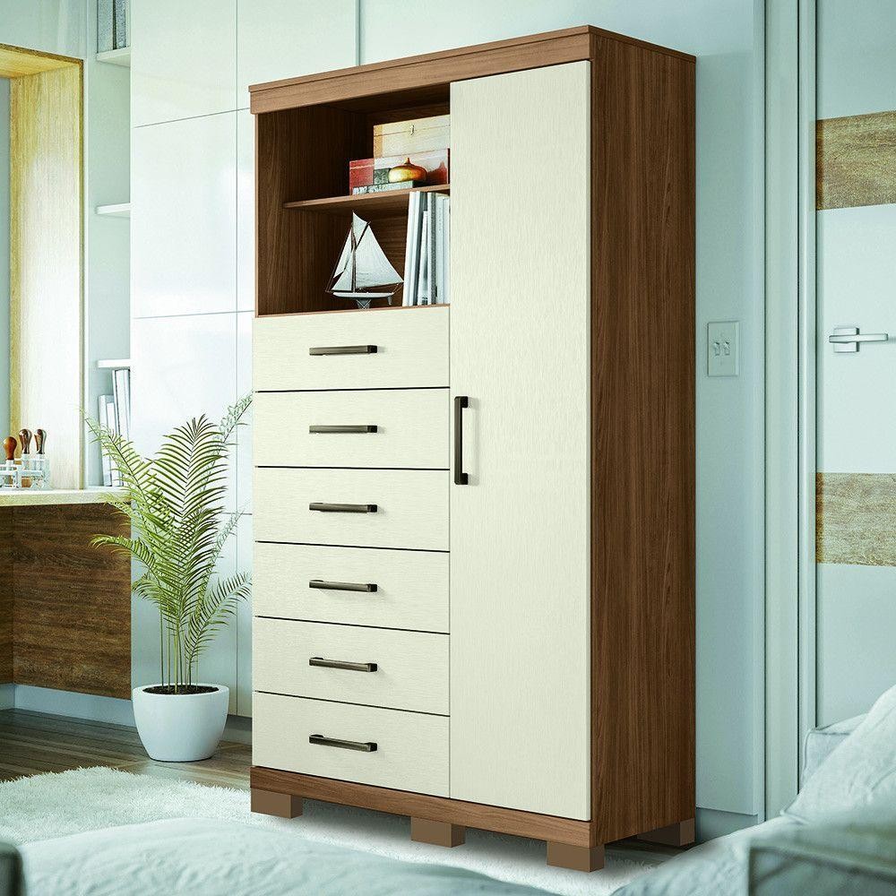 Cômoda Multiuso 1 Porta 6 Gavetas Com Pés Marabá Santos Andirá Jatoba/areia - Home & Living