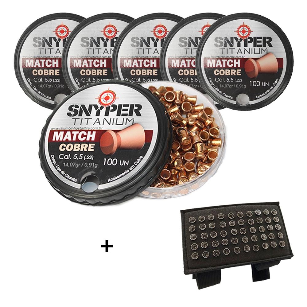 Kit 5 Chumbinhos Titanium Match Cobre 5.5mm - Snyper + Porta Chumbo - Sports & Outdoors