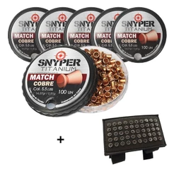 Kit 5 Chumbinhos Titanium Match Cobre 5.5mm - Snyper + Porta Chumbo