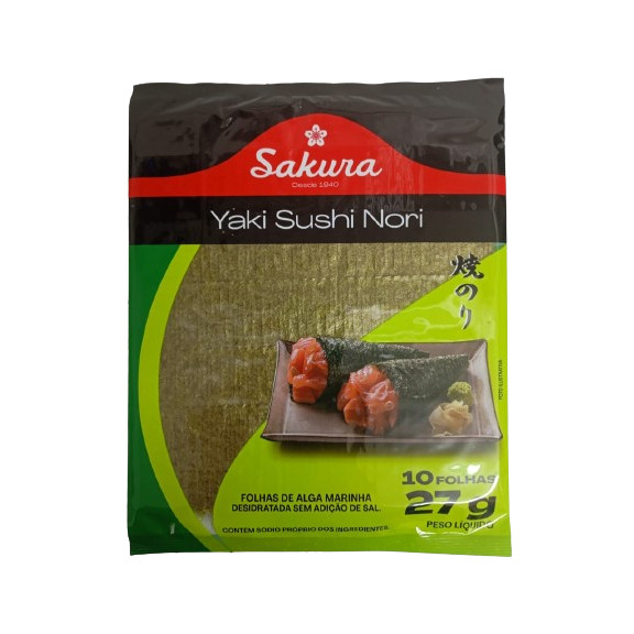Alga Yaki Sushi Nori 10 Folhas Sakura 27g