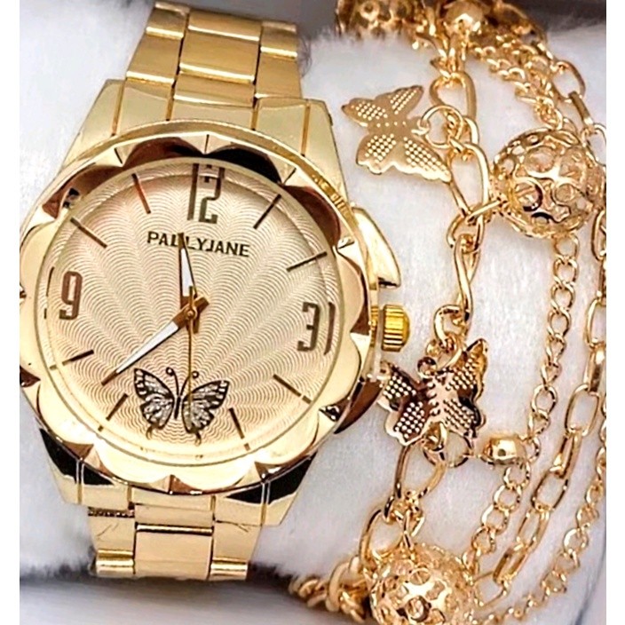 Relógio feminino a prova d'água dourado e Rose