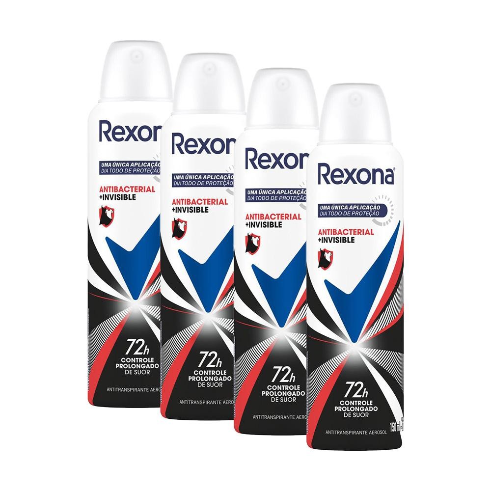 Kit 4 Desodorantes Rexona Motionsense Antitranspirante Aerossol Antibacterial e Invisible 150ml