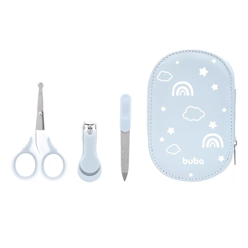 Kit Higiene Bebê Cuidados Manicure Lixa Cortador de Unha Tesoura Com Estojo Buba