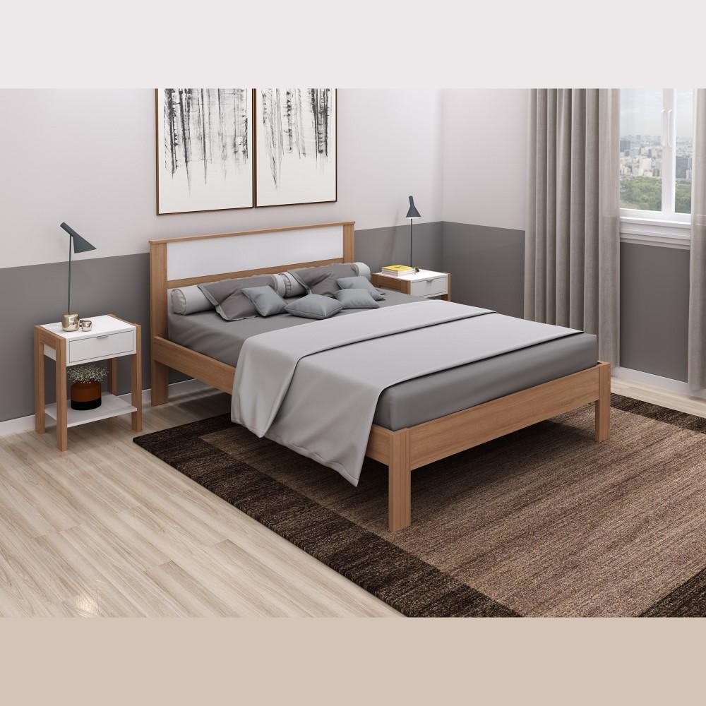 Cama de Casal Grande 196 cm Com Cabeceira Quarto Adulto Amêndoa Marrom Madeira Branco em Oferta na Shopee