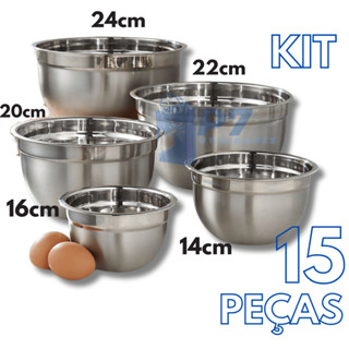 kit 5 Bowl 100% Inox Jogo de Tigela com Tamanhos diferentes Bacia de Inox para Cozinha Multiuso 14cm 16cm 20cm 22cm 24cm em Oferta na Shopee