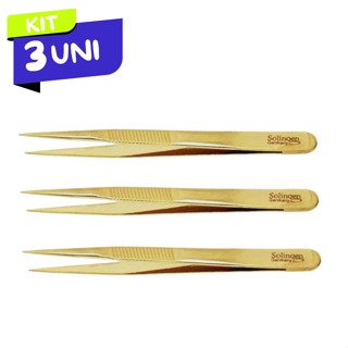Kit 3 Pinças Solingen Ponta Agulha Designer Sobrancelhas Dourada em Oferta na Shopee