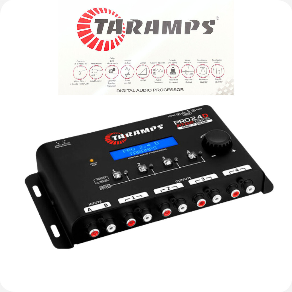 Processador De Áudio Digital Taramps PRO 2.4D 2 Entradas 4 Saídas Equalizador Crossover - Audio