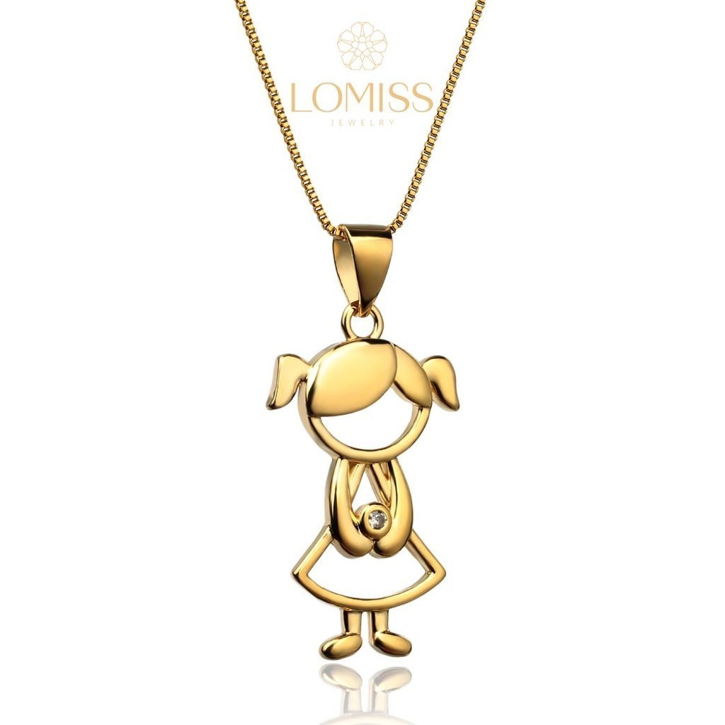 Colar Feminino Dourado Folheado a Ouro 18k Menina Zircônia Delicado Pingente