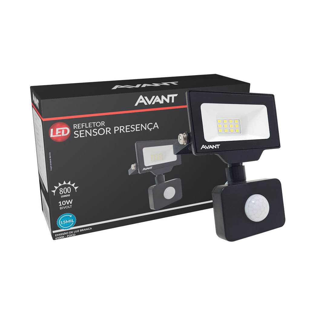 Refletor Led Com Sensor 10w 800lm 6500k Bivolt Ip66 Avant em Oferta na Shopee