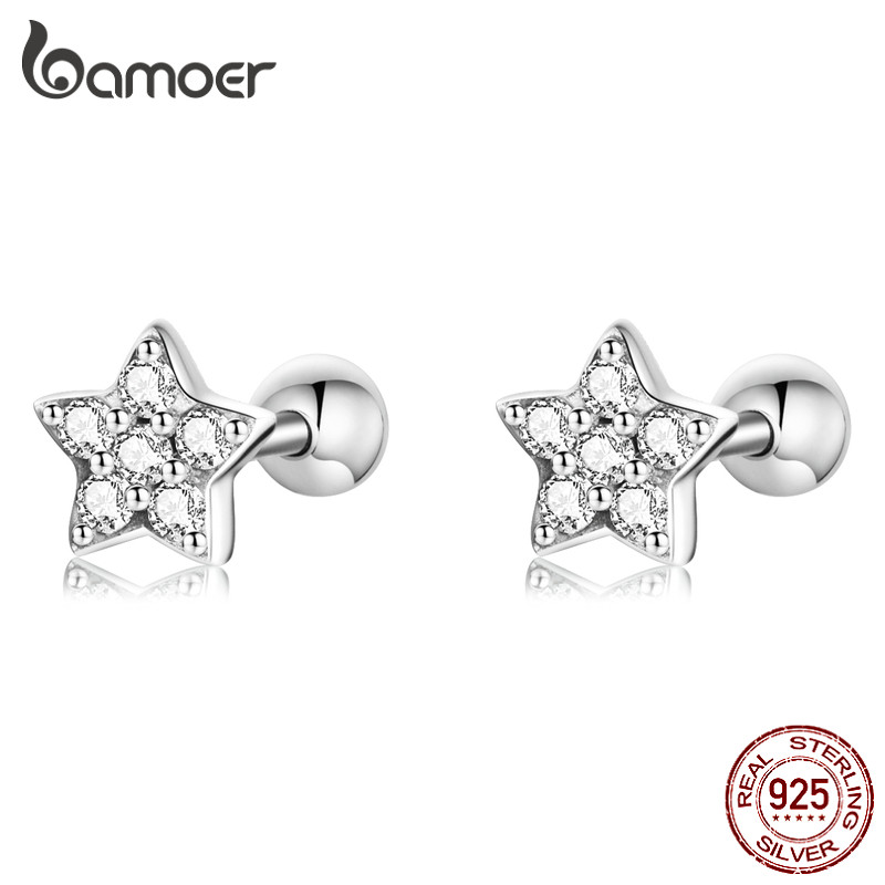 Brincos De Prata Esterlina 925 Bamoer Com Design De Estrela Simples Para Presentes Femininos