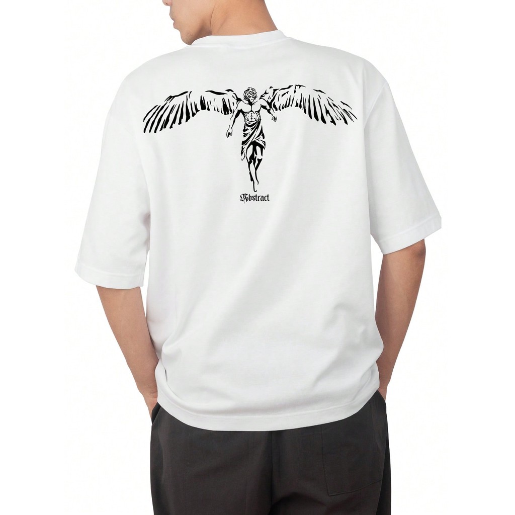 Camiseta Unissex Oversized Plus Size Feminina Masculina Unissex Anjo "Veni Vidi Vici" Streetwear Algodão  e
