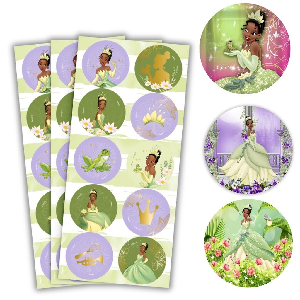 30 ~120 ADESIVO PRINCESA TIANA REDONDO.  Regina - Stationery