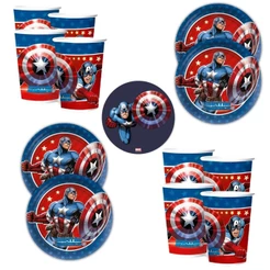 Kit Festa CAPITAO AMERICA 16 Pratos + 16 Copos Descartável 180 Ml Papel - REGINA (CHOCO)