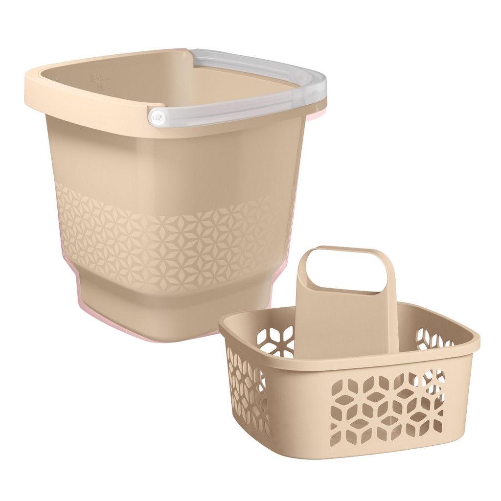 Kit Lavanderia Balde 12L + Cesto Organizador Multiuso Organização Casa Produtos Limpeza Uz - Cores