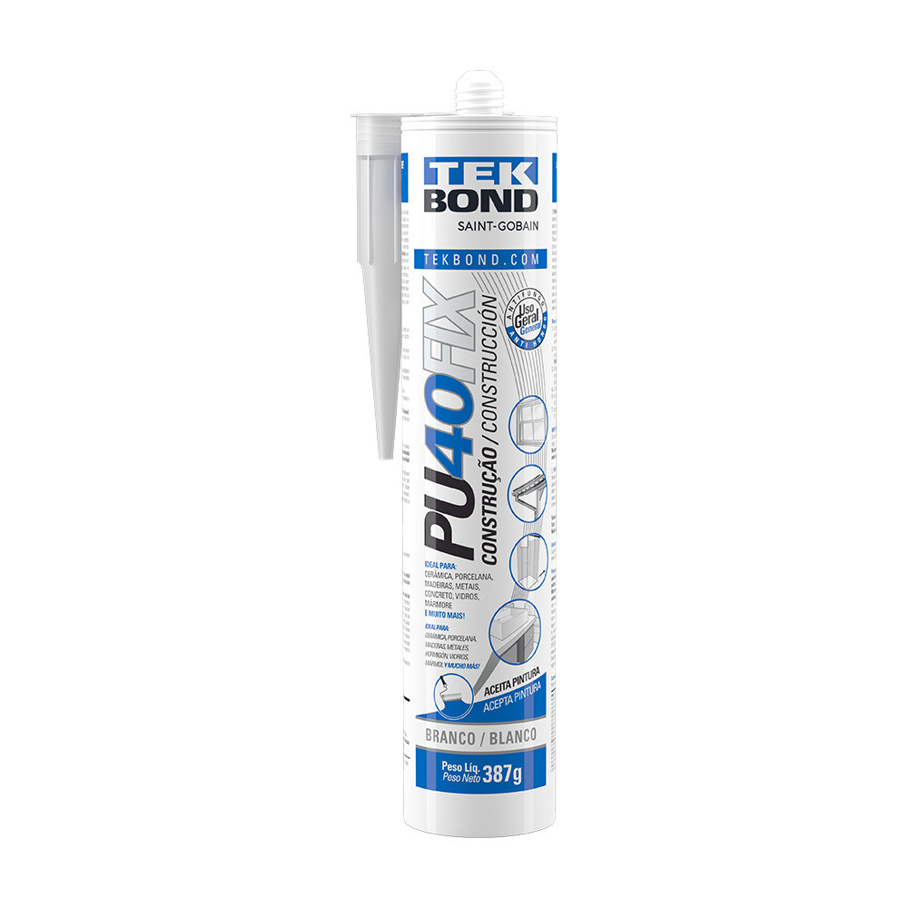 kit 6 Adesivo Silicone PU40 Fix Selante Branco 387G Tek Bond