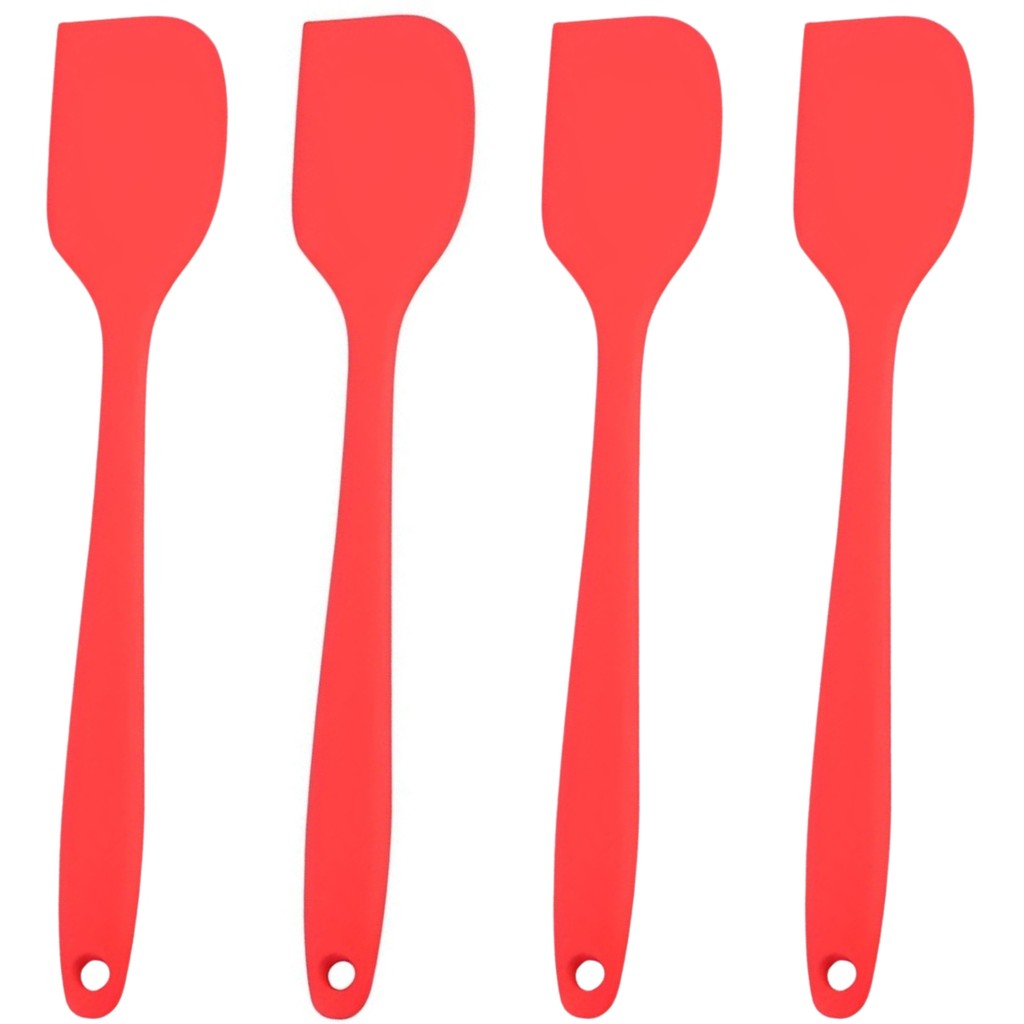 Kit 4 Espátulas de Silicone Vermelha Grande Utensílio Confeitaria Pão Duro Anti-risco para Panela e Bolo Casa