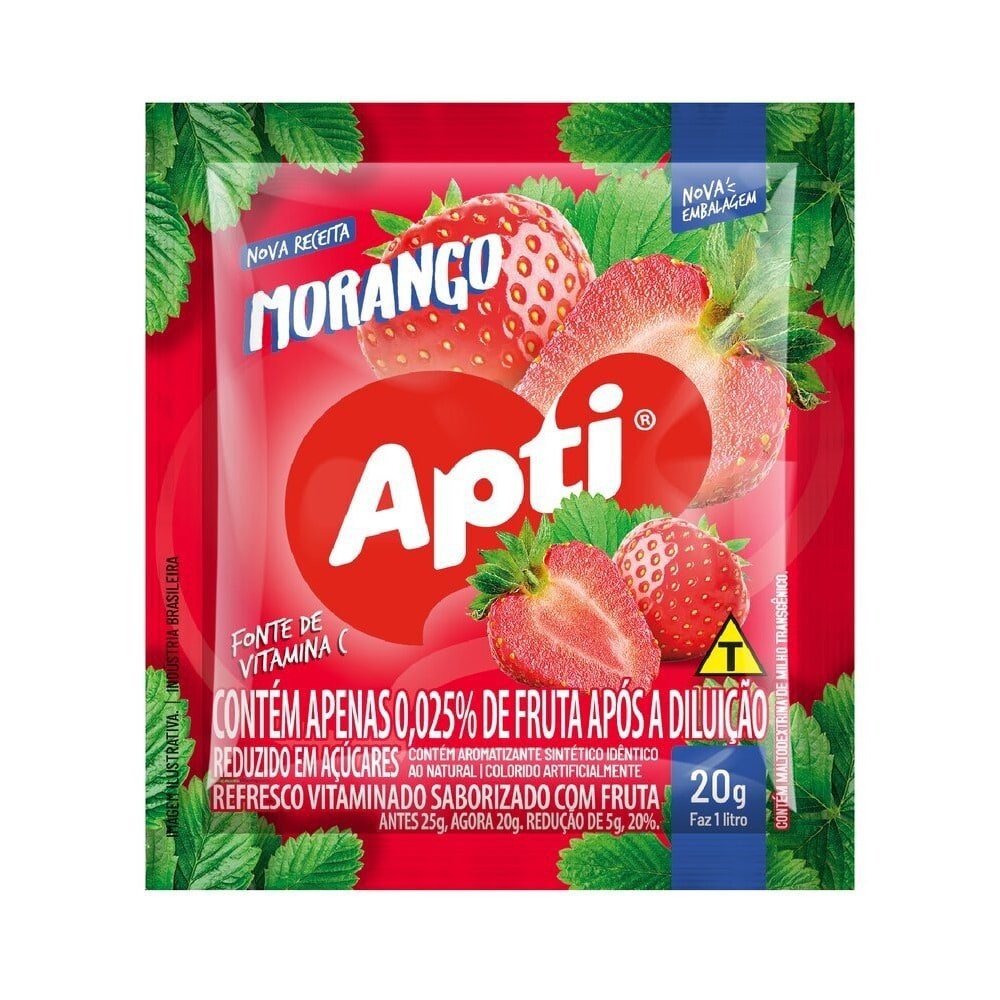 Refresco em Pó Apti Morango 20g - Embalagem com 15 Unidades