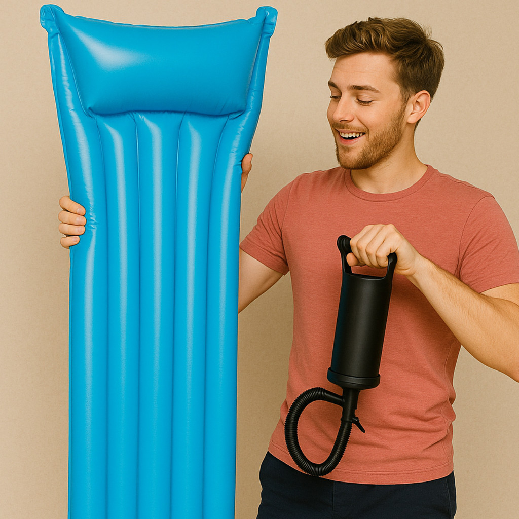 Kit Colchão Inflável Piscina Praia 183x69cm com Bomba de Ar Manual Para Infláveis Dupla Perfeita Férias Lazer Descanso