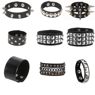 Pulseiras De Rebite De Metal Punk Moda Pulseira De Couro PU Preto Para Acessórios De Festa De Casal Unissex em Oferta na Shopee