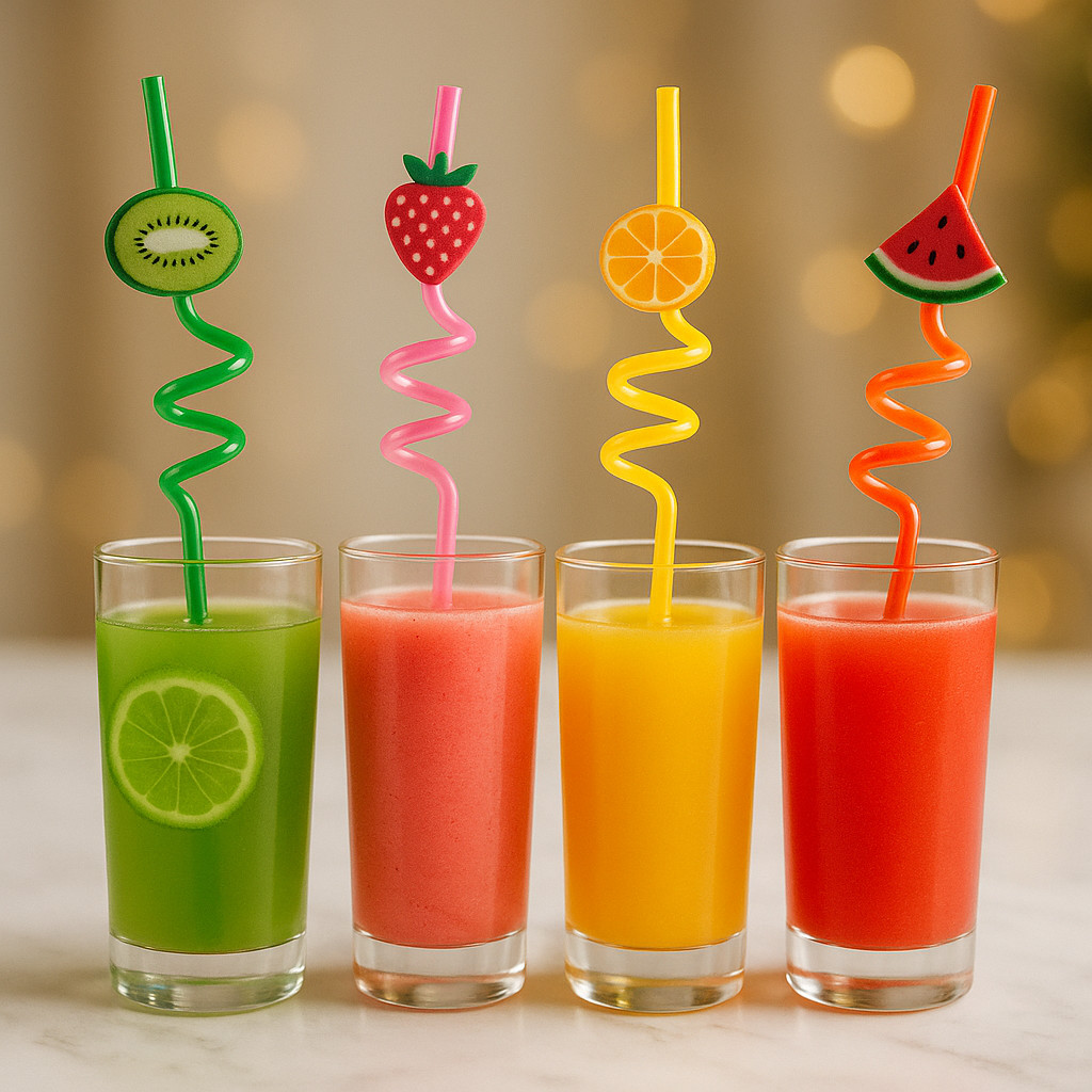 Canudos Divertidos com Frutinhas – Kit com 4 Unidades Coloridas