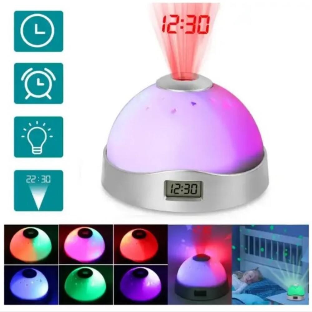 RELOGIO PROJETOR LUMINARIA CEU ESTRELADO DESPERTADOR INFANTIL ABAJUR LUZ NOTURNA ASTRONAUTA GALAXIA LED