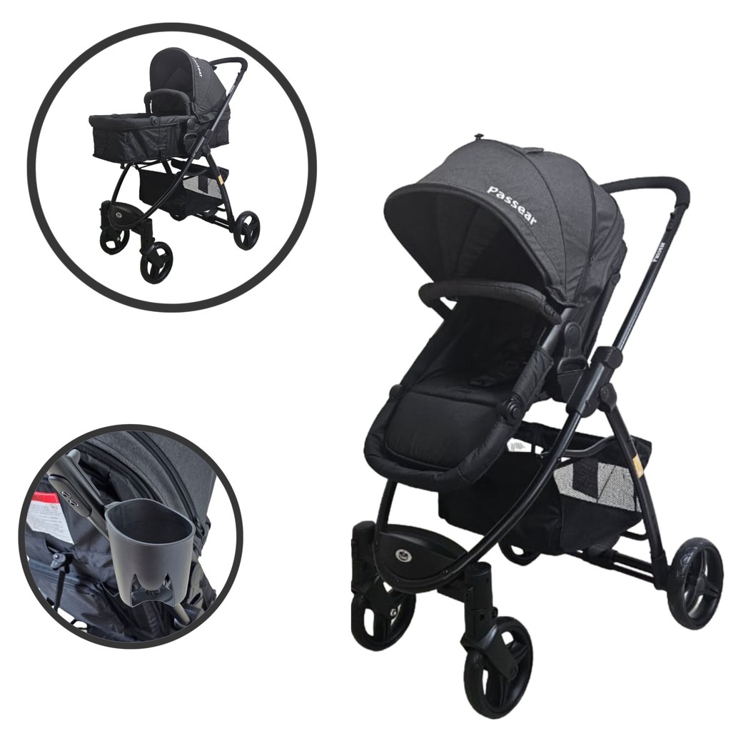 CARRINHO DE BEBÊ 3 EM 1 PASSEAR JÚPITER VIRA MOISÉS TRAVEL SYSTEM  PRETO ATÉ 15 KG
