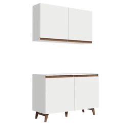 Kit Reims com Armário Aéreo e Balcão Branco Madesa