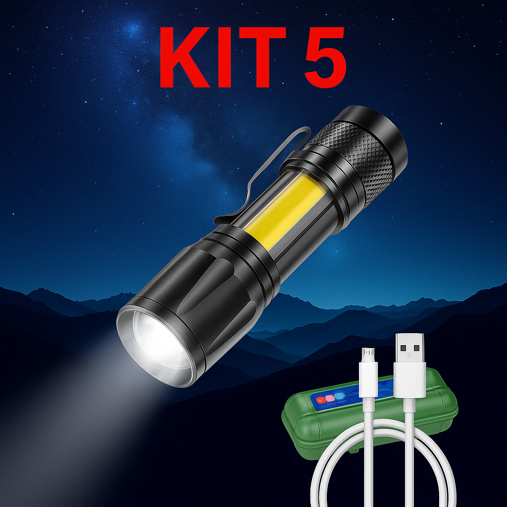 Atacado  Kit 5 10 Lanterna Tática Recarregável USB Mini LED Zoom Cob 3 Modos Alta Potência Portátil Camping