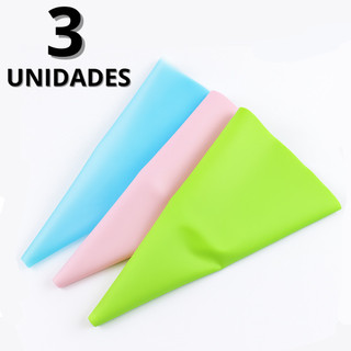 Kit 3 Sacos para Confeitar de Silicone Reutilizável Confeitaria Bolo Cupcake Cozinha Decoração